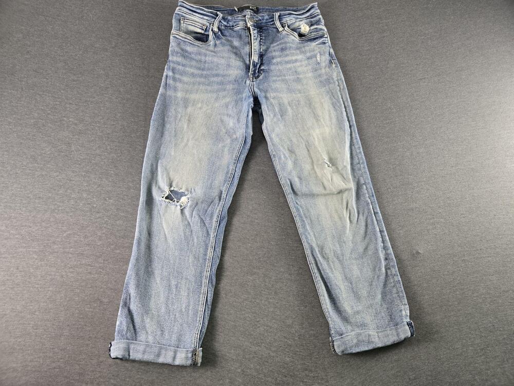 Kut From The Kloth Jeans Womens 10 Blue Boyfriend Distressed Cuffed Denim Pants
